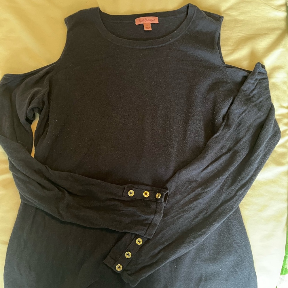 Cold Shoulder Long Sleeve Top with Button Detail